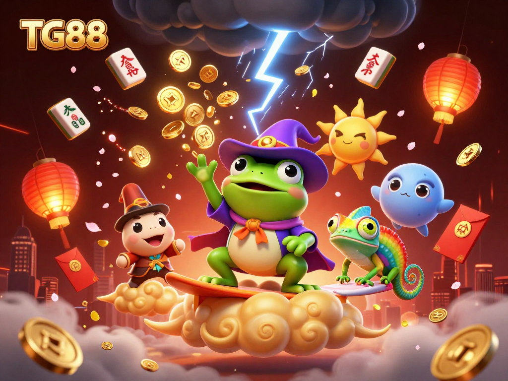 Experience winning with TG88 as magical characters celebrate in a vibrant casino scene.