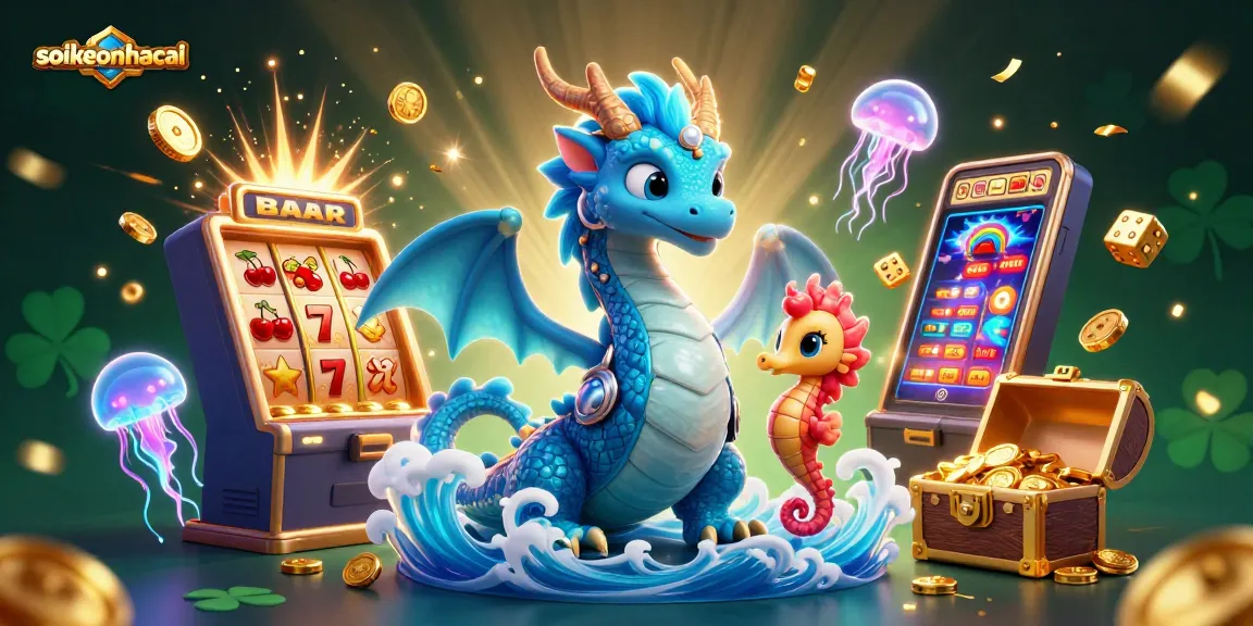 Experience thrilling wins with soikeonhacai as a vibrant water dragon and coral knight explore a dynamic casino.