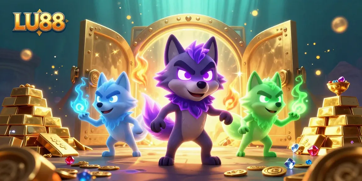 Win big with LU88 at a dynamic online casino scene featuring energetic ghostly wolves.