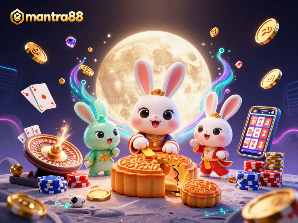 Experience the thrill of mantra88 with a vibrant 3D illustration of animated gameplay and casino elements