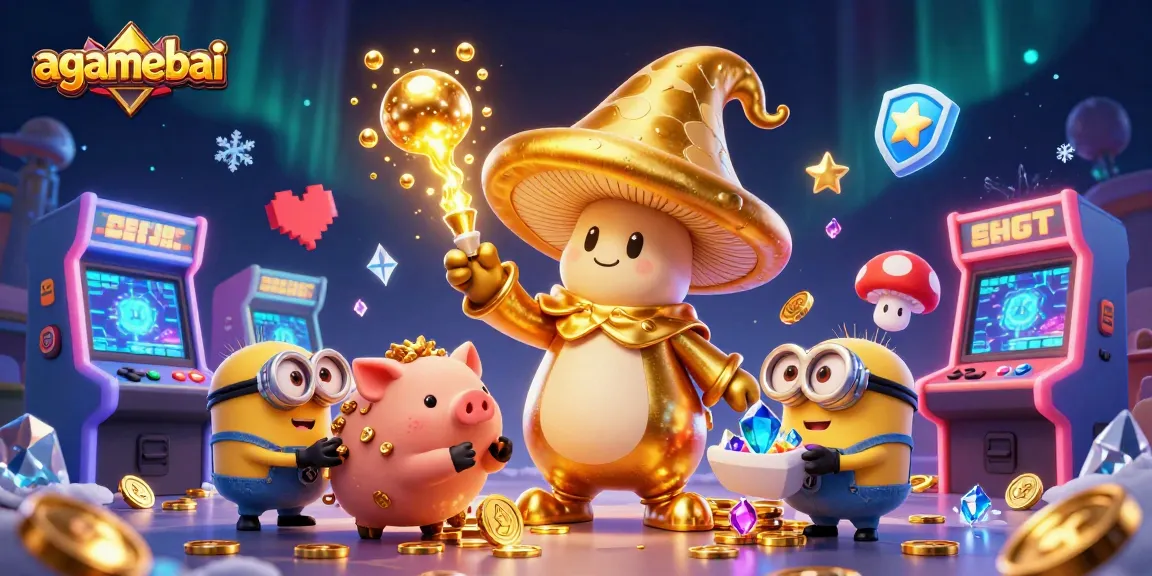 Join the magical journey of agamebai with a golden mushroom wizard uncovering casino treasures.