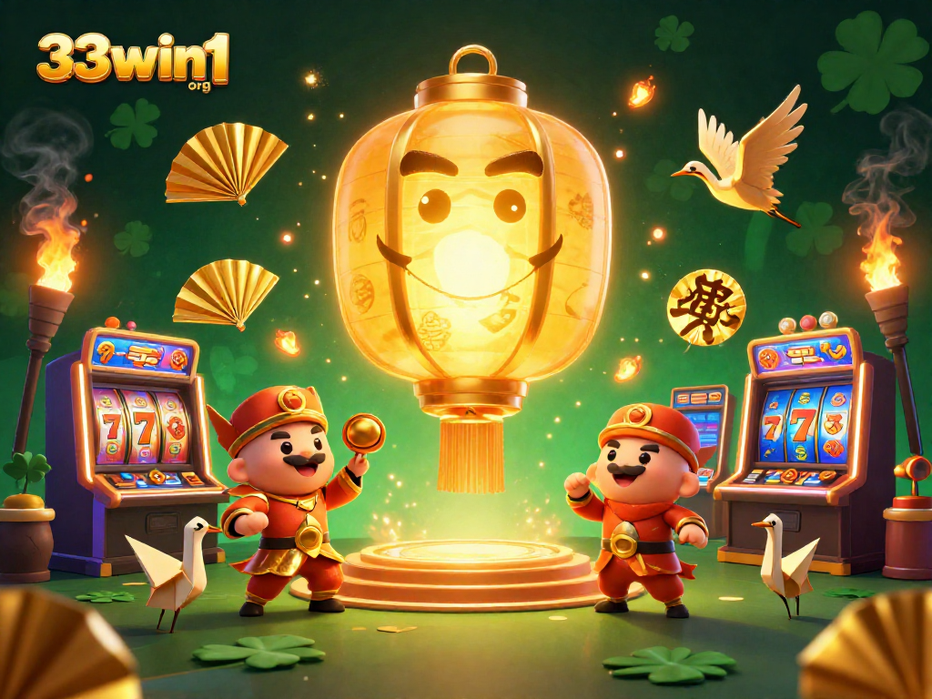 Engage players with 33win1 org's vibrant casino scene featuring golden symbols and slot games.