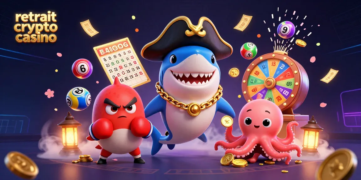 Visualisez le retrait crypto casino efficacement avec une scène animée de personnages marins et d'éléments dynamiques.