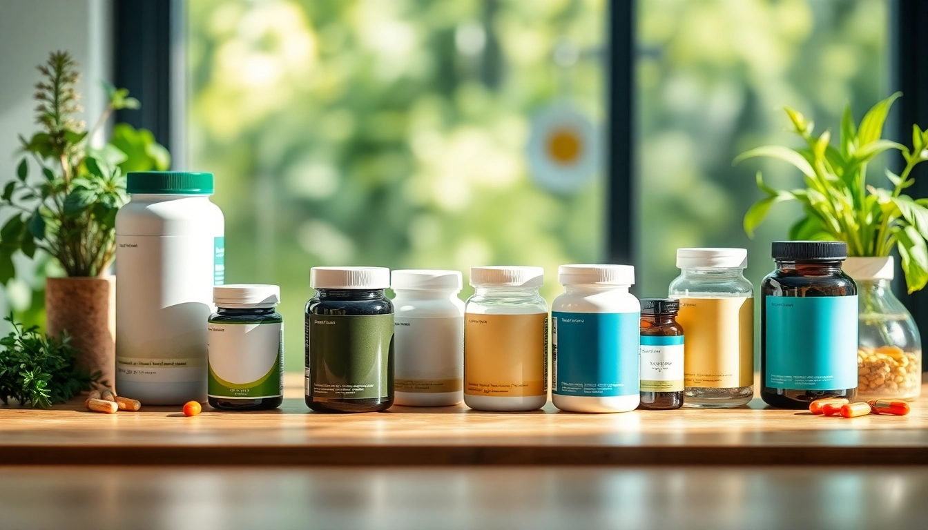 Nutraceutical Packaging displayed with vibrant design and eco-friendly materials on a wooden table.