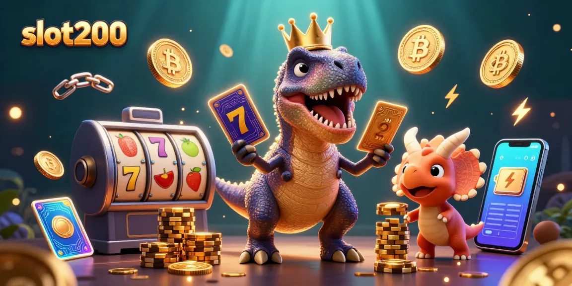 Slot200 menghadirkan karakter kartun lucu bermain slot di bawah laut dengan koin kripto dan slot reel.