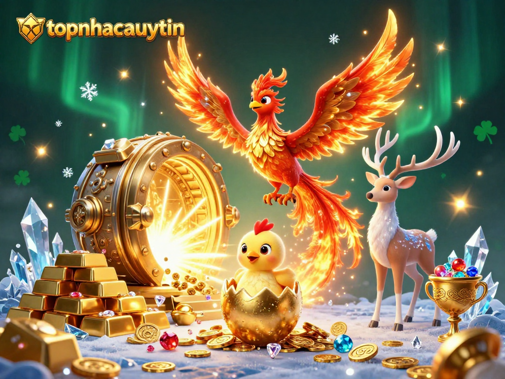 Engage with lucky gaming thrills at topnhacaiuytinn, featuring majestic phoenix characters and dynamic treasures.