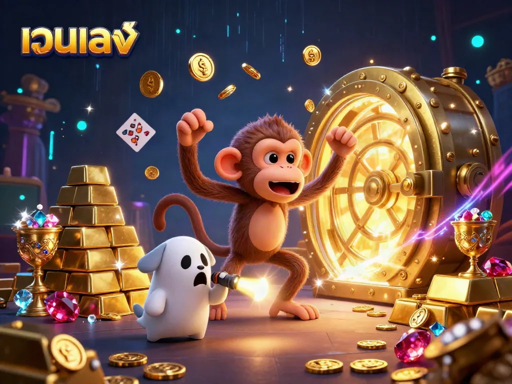 Experience the thrills of เว็บตรง with golden coins and treasures in a lively haunted casino scene.