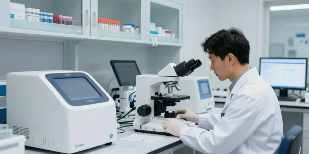 Análisis en Laboratorios Chihuahua con técnico en laboratorio realizando pruebas de sangre.