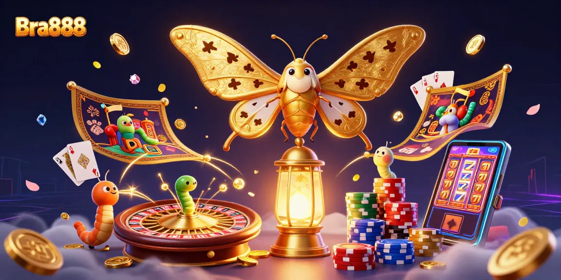 Experience thrilling gameplay with Bra888 as the golden atlas moth unveils a vibrant casino scene.