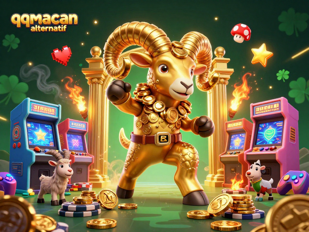 Experience winning with qqmacan alternatif in a vibrant, packed casino illustration showcasing dynamic game elements.