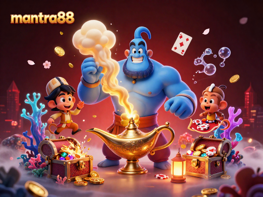 Experience the exciting world of mantra88 with vibrant 3D characters and casino elements celebrating gaming adventures.