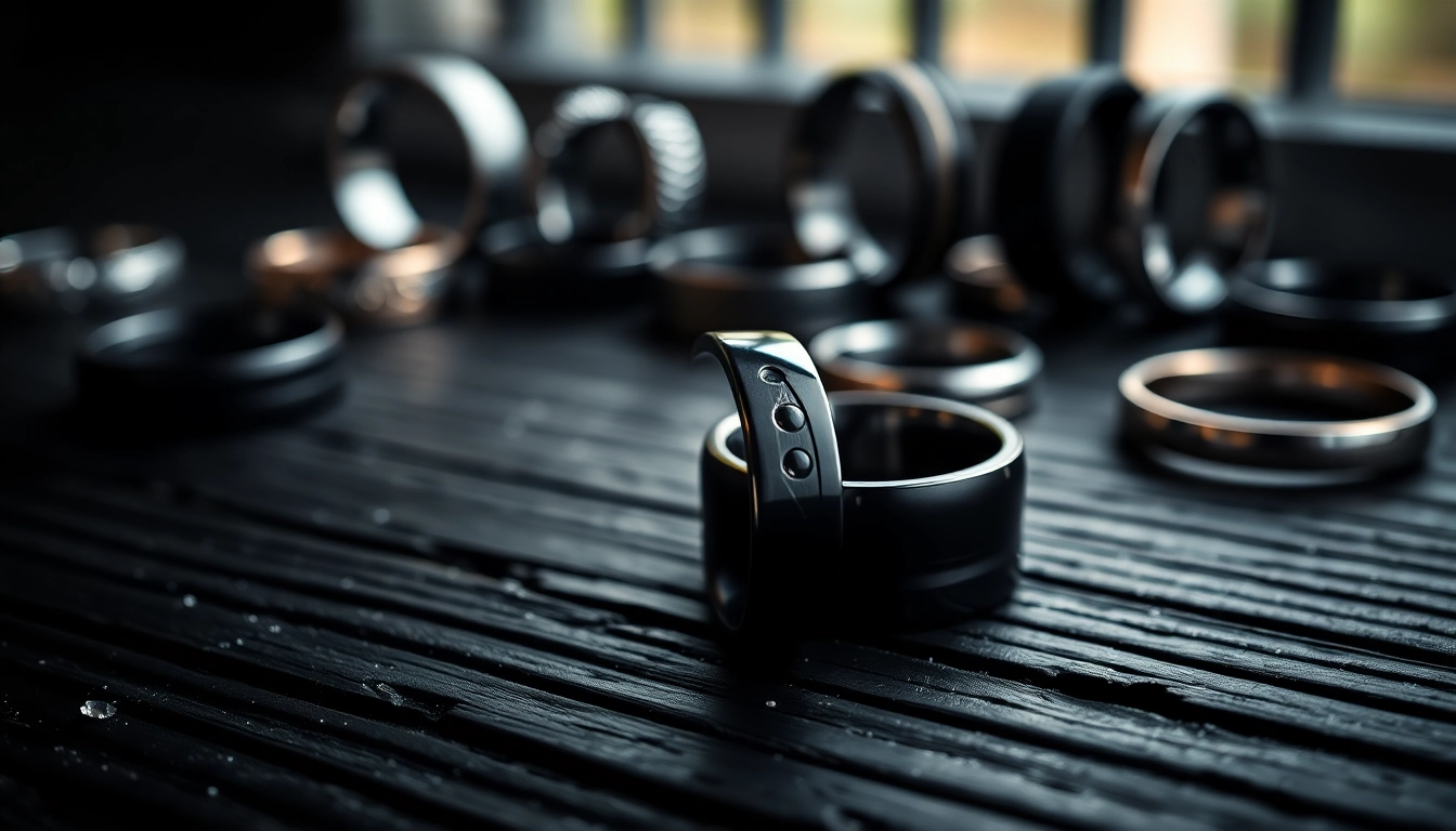 Showcasing elegant black wedding rings for men with a modern design and glossy finish.