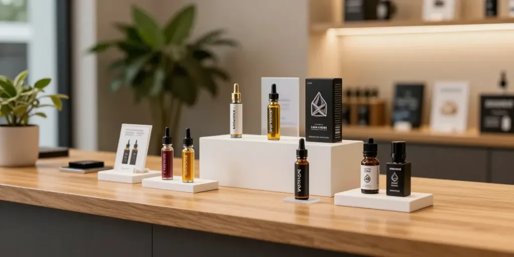 Stylish display of Alien Labs cart products in a modern retail setting.