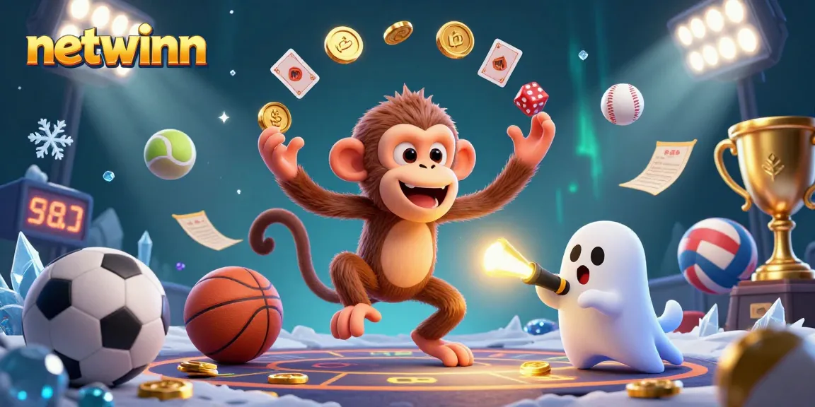 Experience thrilling moments with netwinn as a poltergeist monkey juggles golden items in a haunted casino.