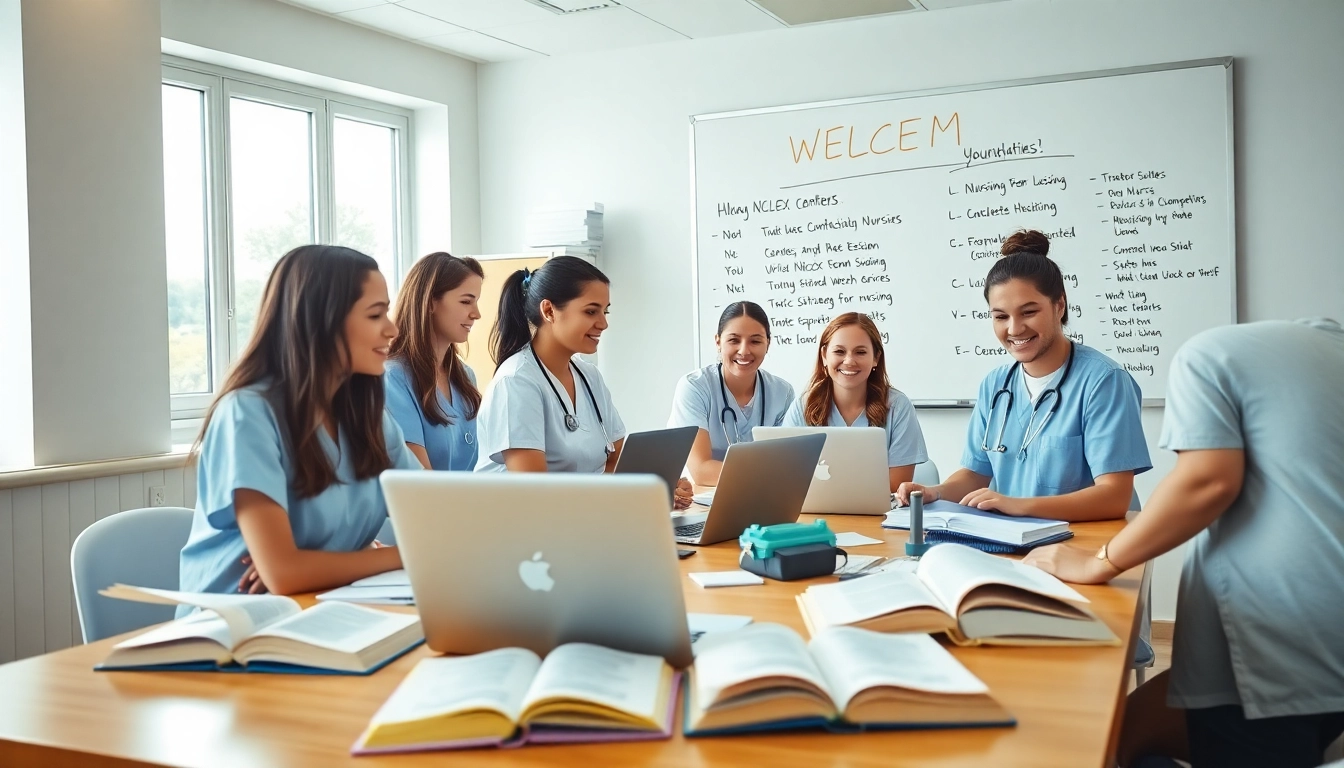Nursing students collaborating at the Houston Trusted Nclex review center to prepare for the NCLEX exam.