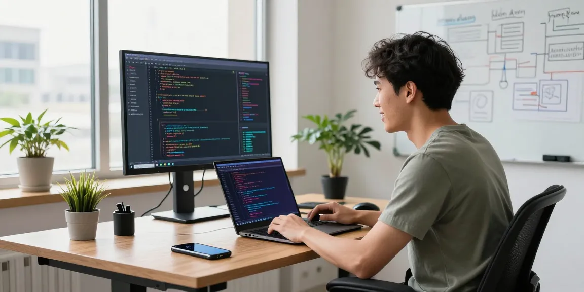 Programming scene showcasing a developer immersed in coding, highlighting https://www.www456bd.com/ in a vibrant workspace.
