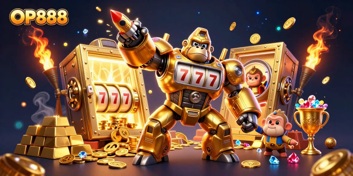 Spin to win big with OP888 in this vibrant and dynamic casino-themed illustration!
