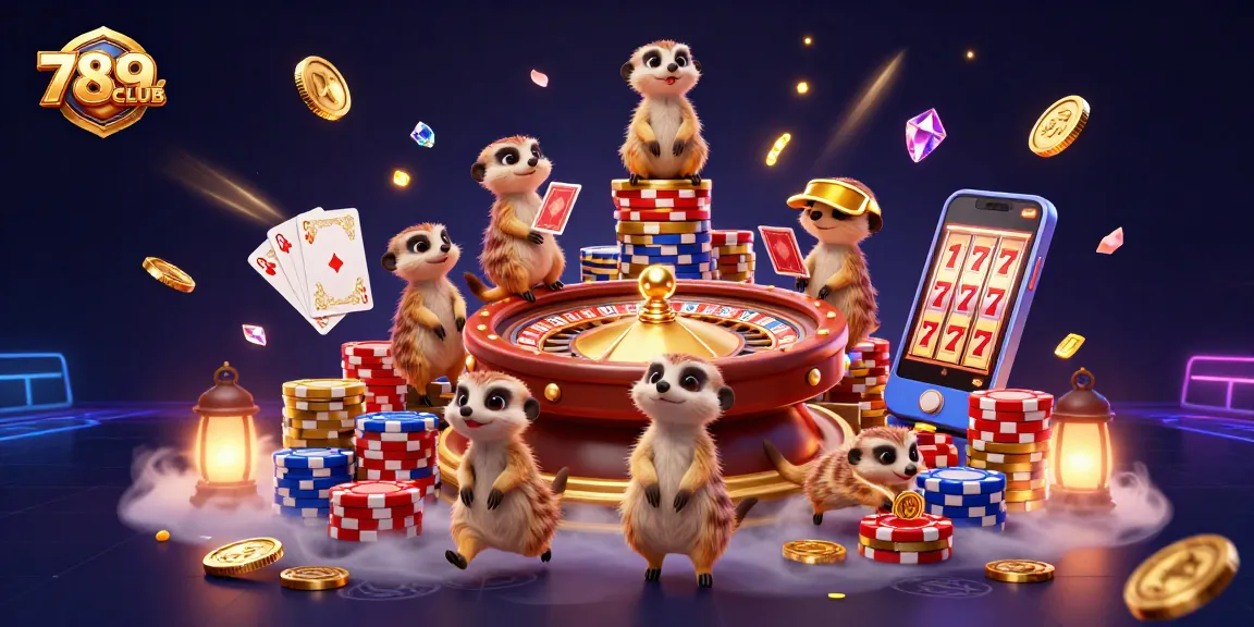 Experience exciting gameplay at 789CLUB with a vibrant casino scene featuring charming meerkats and engaging game elements.