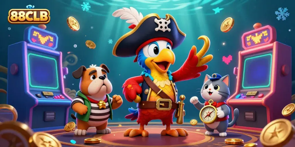 Experience thrilling casino fun with 88CLB, featuring colorful slot machines and engaging characters.
