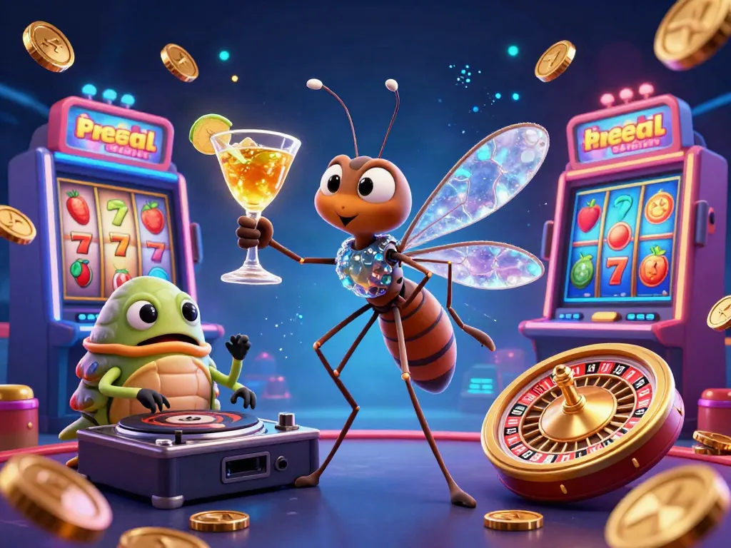 Experience free kredit slot with vibrant 3D casino characters and vibrant slot machines spinning in a dynamic scene.