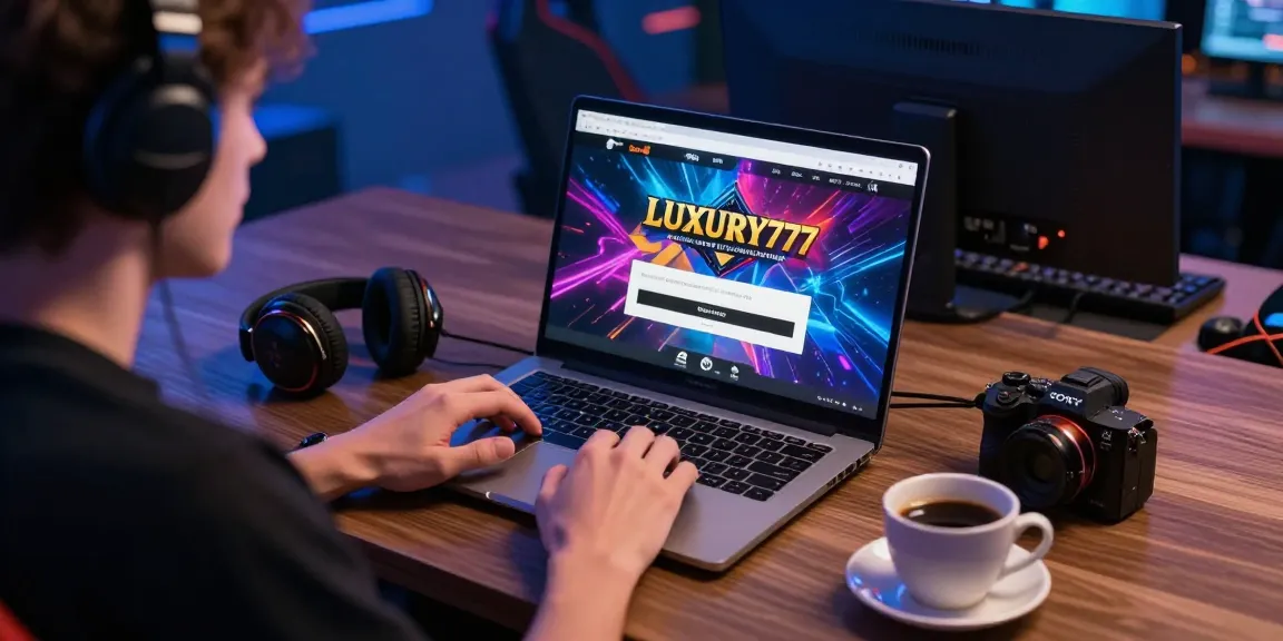 Cara Login LUXURY777 di layar laptop dengan suasana bermain yang nyaman dan aksesoris permainan.