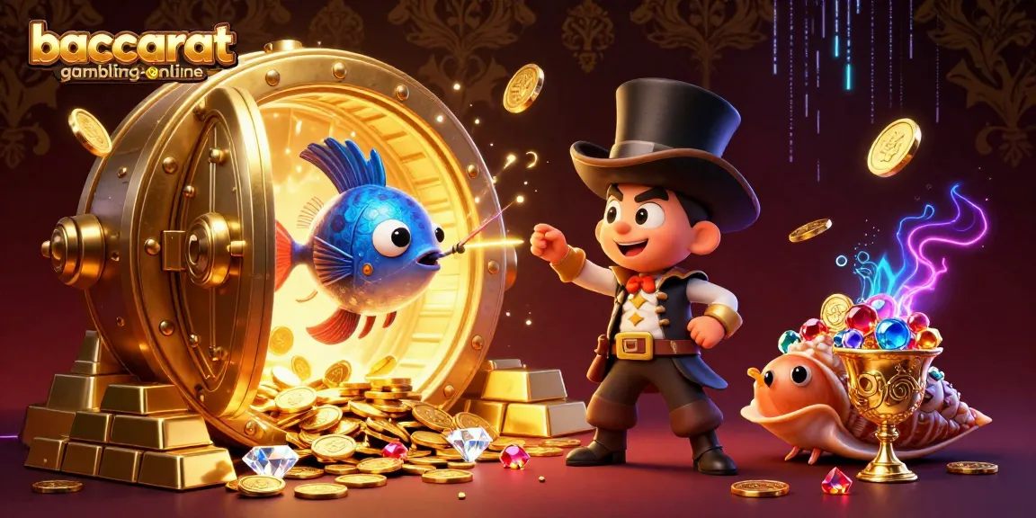 Baccarat-gambling-online showcases a dynamic scene with cartoon deep-sea characters drawing in treasures at an online casino.