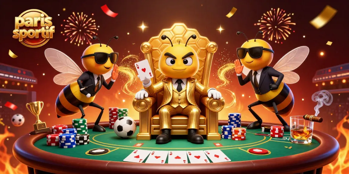 Paris sportif : mise en scène dynamique de personnages de casino entourés d’éléments de paris sportifs et de poker